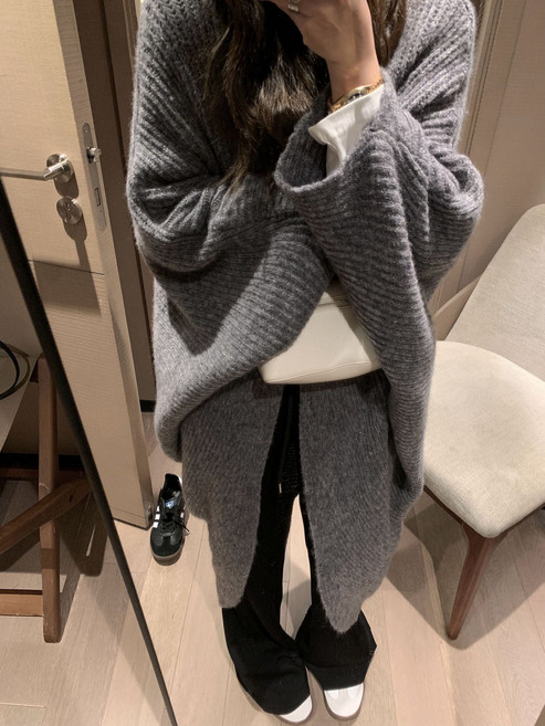 가오리핏 솔리드 고급 루즈핏 롱 카디건 스웨터 코트 빅사이즈 빅사이즈 도톰 G181