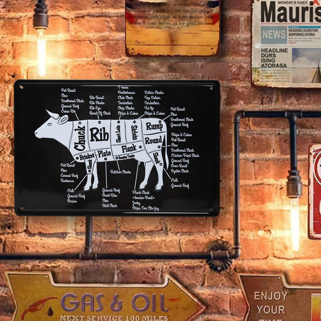 소 부위별 안내 철판액자 고기집 벽걸이 주방 인테리어 장식 소품, 소고기-숫소(c)