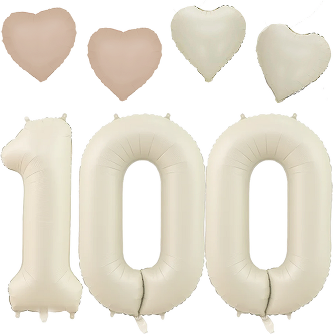 파파 파티 크림 하트 대형 숫자 기념일 생일 풍선 세트, 1세트, 크림 100 + 하트4p
