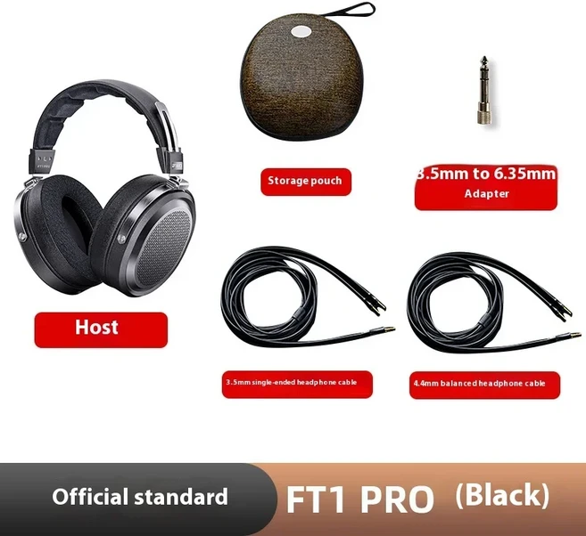 FiiO FT7 헤드폰 골드 다이어프램 카본 파이버 오픈백 평판형 자기 모니터 쉘 분리형 케이블 고감도, 01 FT1 Pro-Black