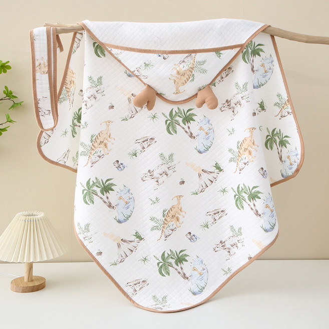嬰兒防踢被抱被春夏薄款 新生兒A類純棉透氣包被 夏季空調房專用, 三層薄款抱被-恐龍世界.