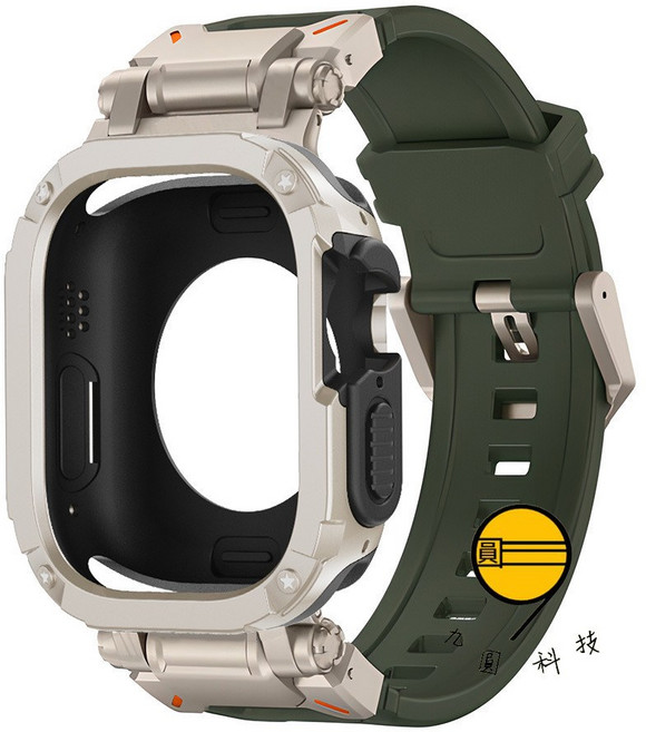 硅膠防水錶帶 適用於 蘋果手錶, 鎧甲鈦綠錶帶+星光鎧甲殼,49mm（Ultra1/2/3）通用, 1個