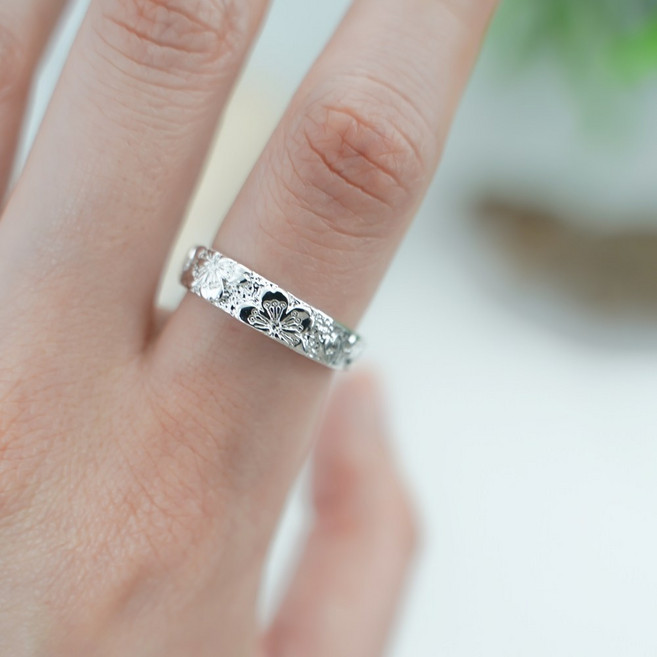 행운 벚꽃 패션 꽃 반지 실버 은 심플 가락지, 단품, 1개