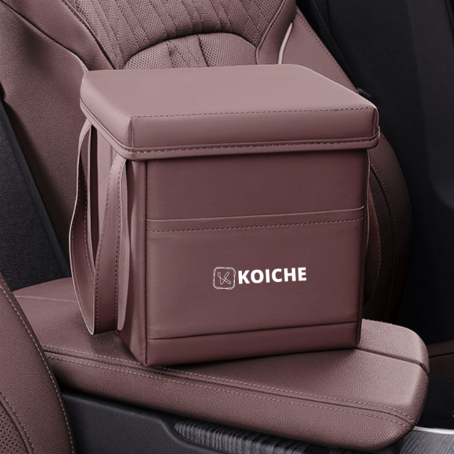 코이체 차량용 뚜껑형 쓰레기통 냄새차단 접이식 휴지통, 1개, 브라운