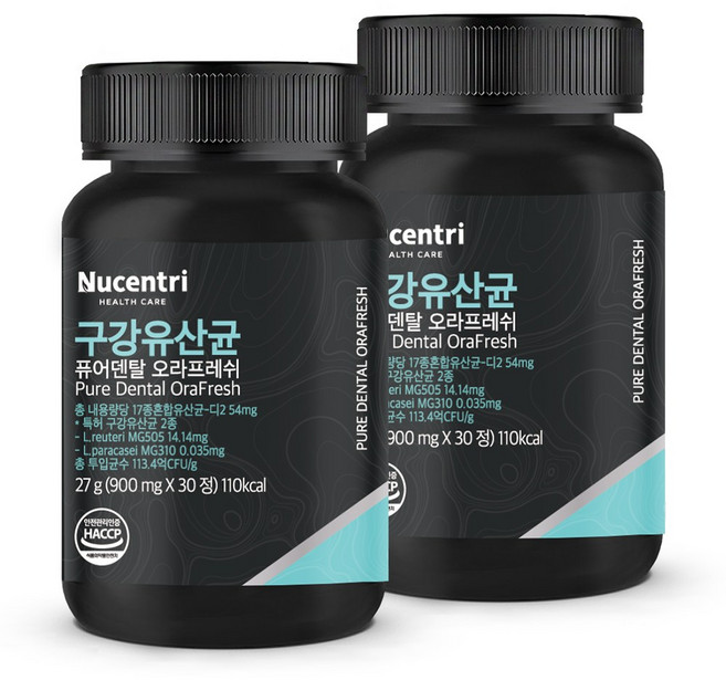 뉴센트리 구강유산균 퓨어덴탈 오라프레쉬 구강 유래 특허 유산균, 2개, 30정