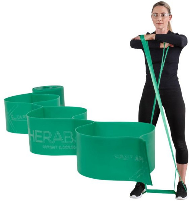 루프가 있는 테라밴드 CLX 저항 밴드 5피트 그린 헤비 논라텍스 운동용 탄성 모빌리티 및 재활 스트레칭 홈 운동 쉬운 수준을 위한 컬러 코딩, Green - Heavy - Intermediate L