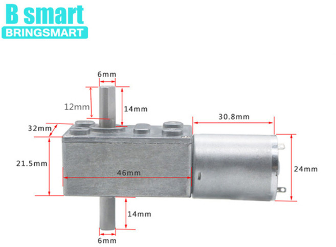12V 볼트 DC 웜기어 이중 샤프트 모터 맞춤형 이중 출력 샤프트 감속기 모터 24V DC 반전 감소 자동 잠금 J, 150rpm, 6V, package D, 1개