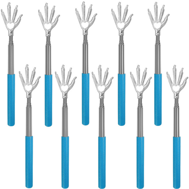 스텐 안테나 효자손 D타입 휴대용 4단 접이식 닭발바닥, 01) 블루, 10개