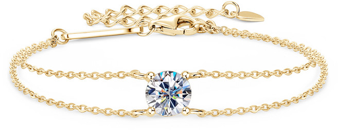 더블 체인 모이사나이트 팔찌 1캐럿 925 순은 14K금도금 브레이슬릿 패션 정교함 우아하다 여성 팔찌 주얼리선물