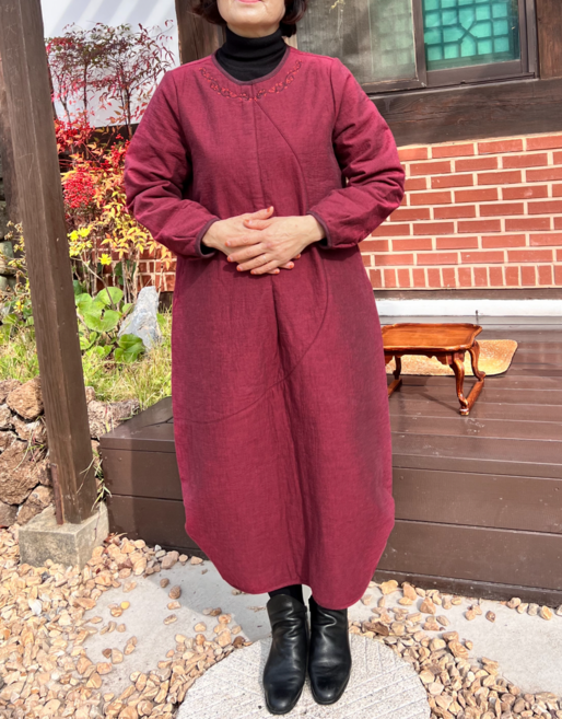 여성 개량한복 가을 겨울 원피스 패딩 누비 생활한복 엄마옷 할머니옷