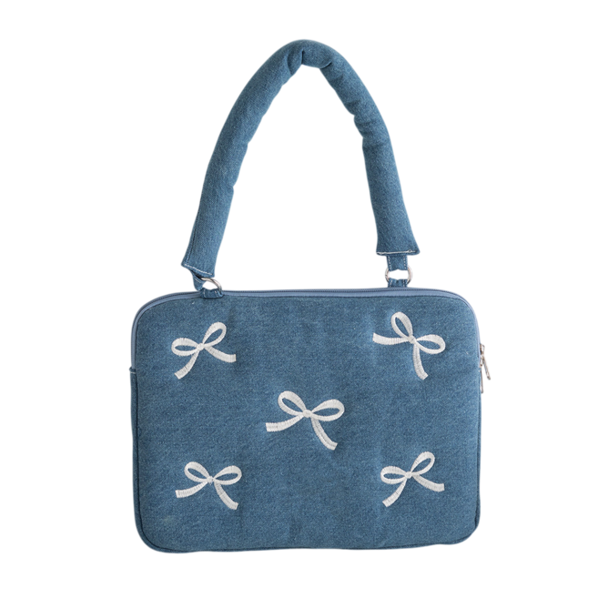 데님 노트북케이스 숄더형 충격완화, 1개, 리본데님
