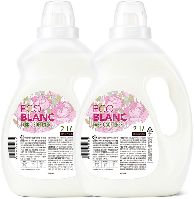 에코블랑 퍼퓸 섬유유연제 2.1L, 불가리안로즈, 2개