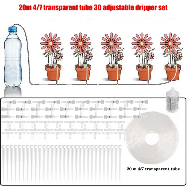 온실 정원 물방울 관개 키트 10/20/30M 4/7mm 호스 식물 급수 시스템 조절 밸브로 가능, 05 20 m 30 regulator