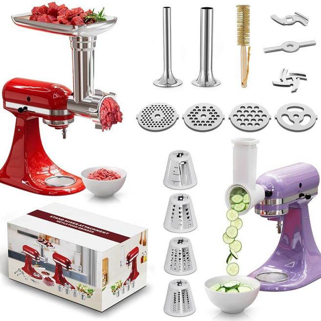 KitchenAid 스탠드 믹서용 고기 그라인더 및 치즈 강판 부착물 21개 그라인딩 플레이트 4개 금속 소시지 스터퍼 튜브 슬라이서 슈레더 주방 보조 액세서리 부속품 1, KitchenAid 스탠드 믹서용 고기 그라인더 및 치