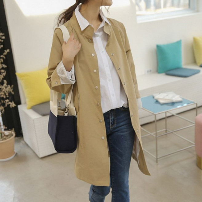 (동대문직영)여성 간절기 코튼 롱자켓 스탠드카라 야상 점퍼