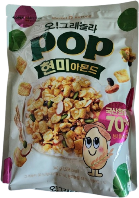 마켓오네이처 오 그래놀라 팝 현미아몬드, 3개, 340g