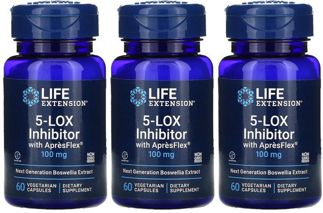 라이프익스텐션 5LOX 인히비터 보스웰리아 추출물 인도유향 ApresFlex 100mg 60정 3통, 3개