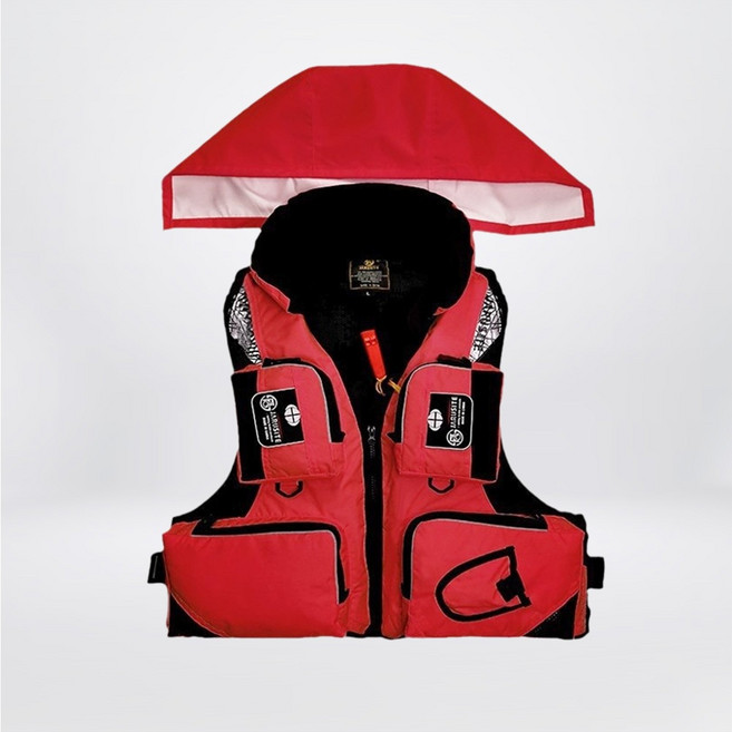 JARUSITE 釣魚救生衣，多口袋設計與輕巧高浮力, 紅色,XL 【超取限1件】