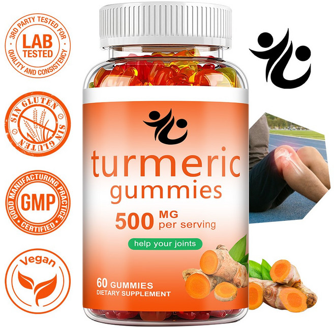 강황젤리 500mg - 고흡수 커큐민 포뮬라로 관절과 전반적인 건강을 위한 - 비건 포뮬라 글루텐 프리 60캡슐, 1개, 60회분