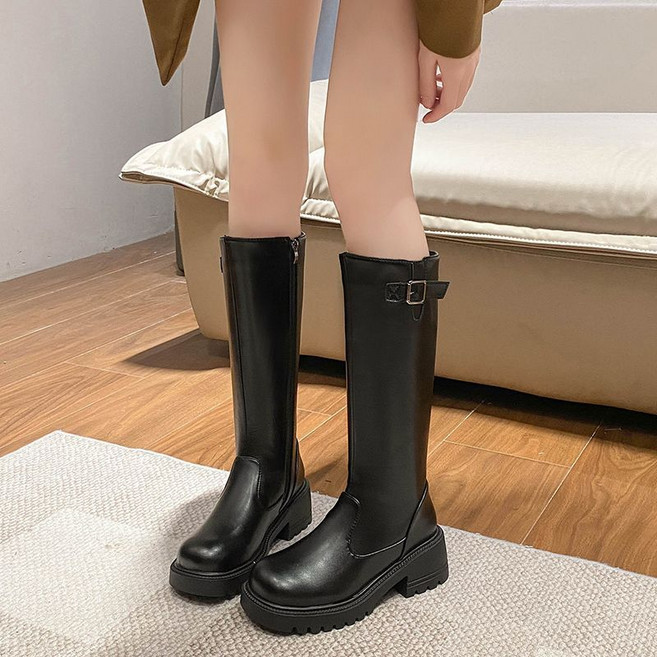 여성용 가을겨울 봄 통굽 키높이 6cm굽 데일리 옆지퍼 미끄럼 방지 롱부츠2d6gsrhj01LL
