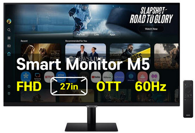 삼성 스마트 모니터 M5 FHD IPTV OTT 넷플릭스 유튜브, 27인치 / 블랙 (LS27FM502), 68.6cm