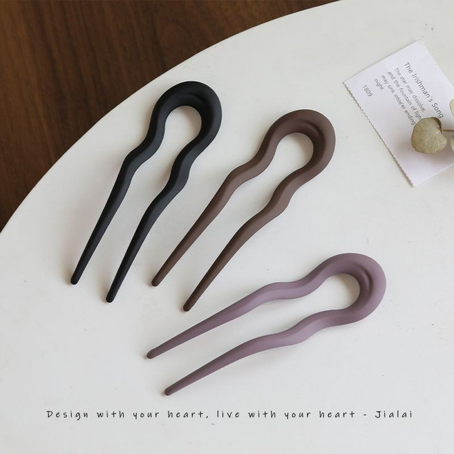 波浪磨砂髮簪，丸子頭盤髮，U型髮簪