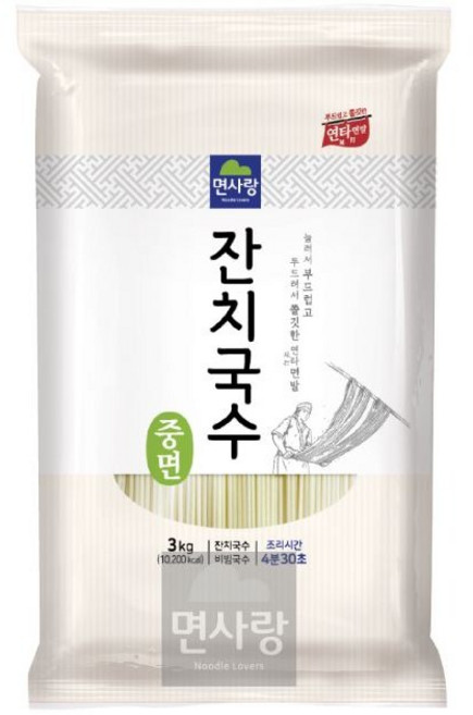 면사랑 잔치국수(중면)3kg, 3kg, 1개