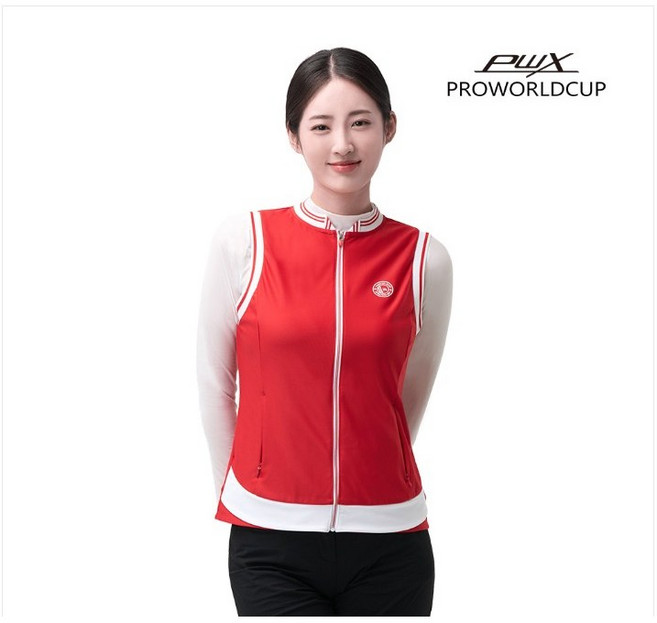 PWX 프로월드컵 여성용 포인트 타공 베스트 요꼬와 배색 디테일로 포인트 봄 여름 가을 간절기두께.