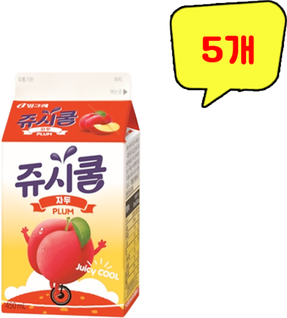 빙그레 쥬시쿨 자두, 5개, 450ml