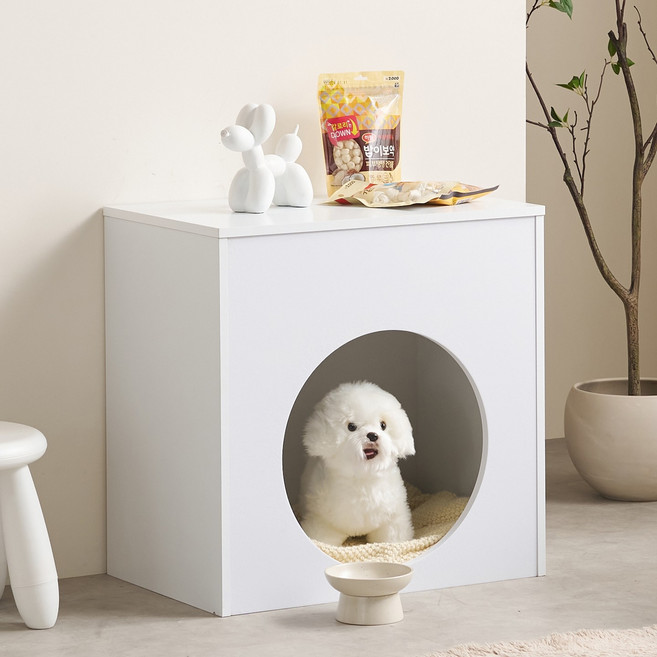 잉글랜더 오트 강아지집 고양이 숨숨집 겸용 협탁 600*600, 화이트, 1개