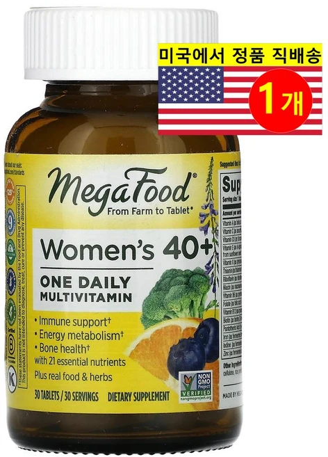 MegaFood 메가푸드 40세 이상 여성용 원 데일리 멀티비타민, 30개입 × 30정 × 1개, 1개, 30정 - 쿠팡