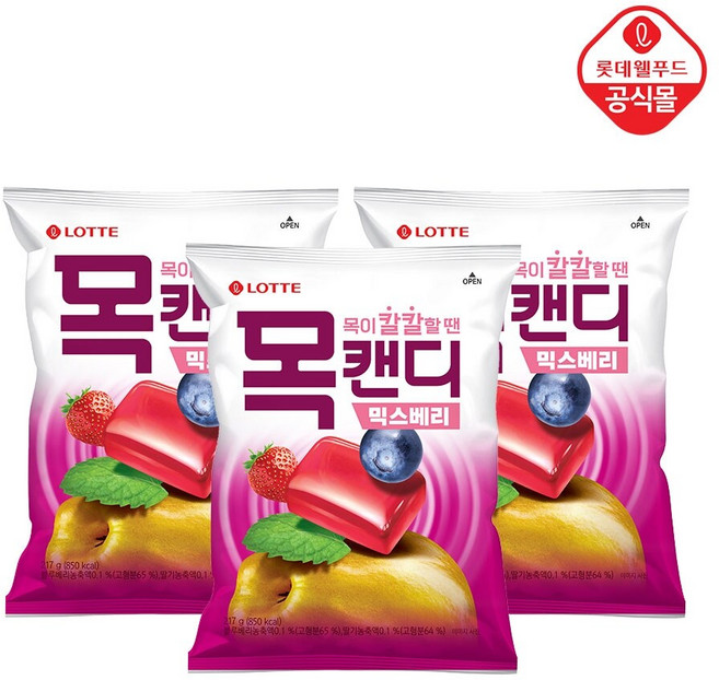사랑주는쇼핑몰 롯데 목캔디 믹스베리 217g, 3개