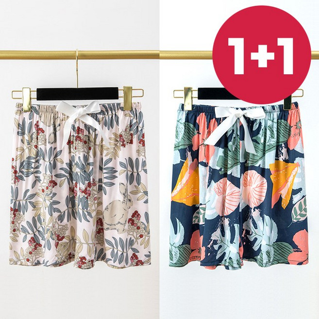 [1+1] 바바 달라붙지 않는 와이드형 쿨링 반바지 홈웨어 냉감소재 2장세트