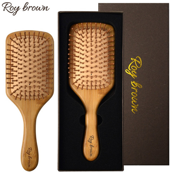 로이브라운 우든 사각 패들브러쉬 뿌리 볼륨 빗 헤어브러쉬 우드헤어브러쉬 두피마사지, 1개, 우든사각패들브러쉬