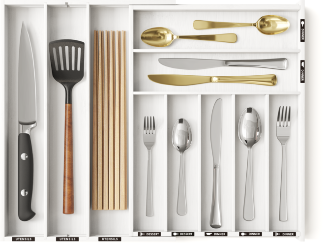 대나무 길이조절 수저정리함 10칸 서랍트레이 확장형 주방 커트러리 정리대, 1개, 화이트