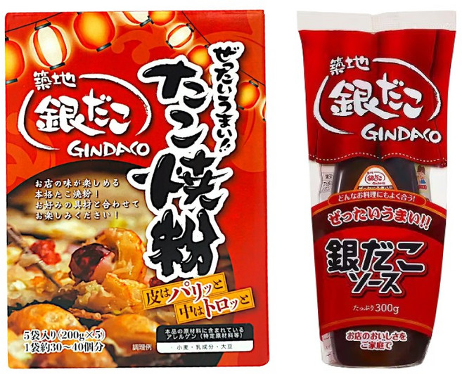 츠키지 긴타코 절대로 맛있는 타코야키 믹스 긴다코 소스 세트, 1개, 500g