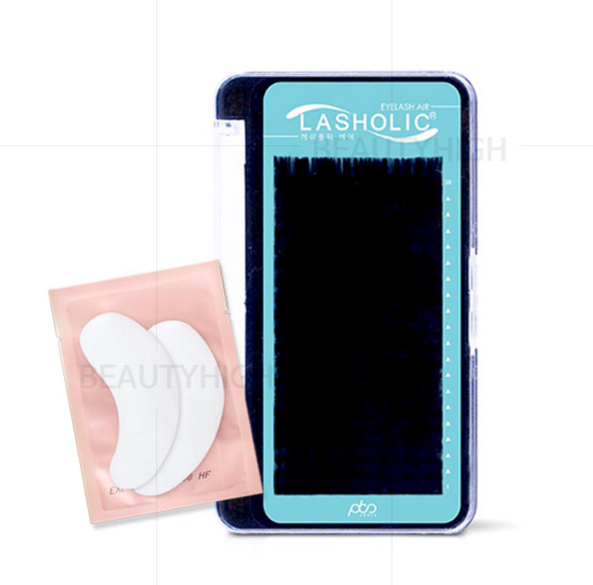 래쉬홀릭 에어래쉬 C컬 (20줄)+아이패치1매 납작 플랫모 블랙광택원사, 1개, (C컬+아이패치1매 0.10T 7mm)