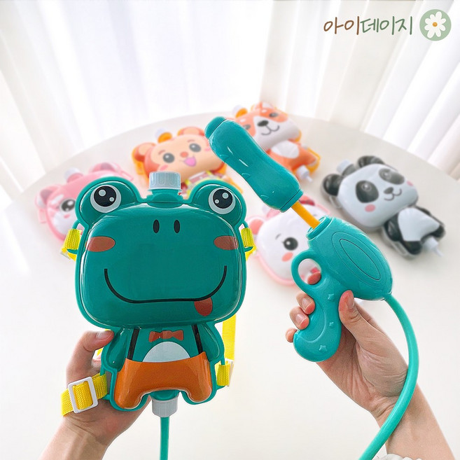 애니멀 어린이 배낭 물총 놀이 아기 유아 백팩 가방 물놀이 장난감, 1개, 개구리