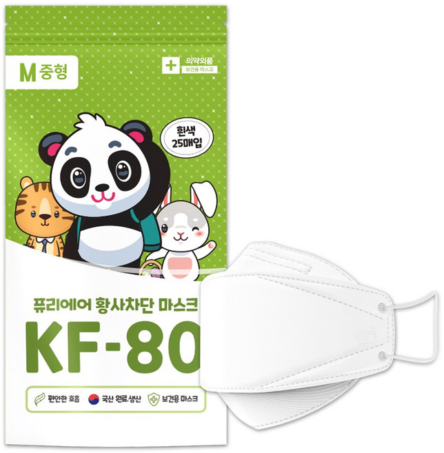 대용량 퓨리에어 KF80 마스크 중형 흰색, 25매입, 4개