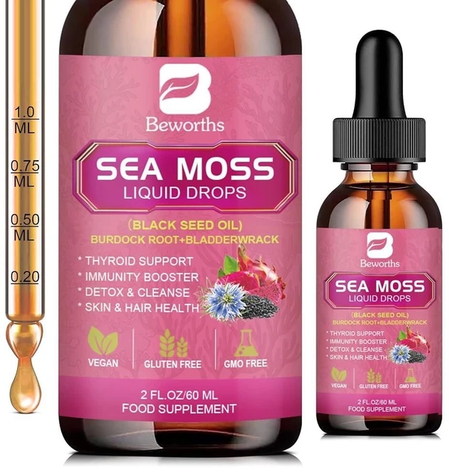 B BEWRTHS 바다 이끼 액체 드롭 - 블랙 씨드 오일 및 아이리쉬 젤 아쉬와간다 우엉 뿌리 블래더랙 엘더베리 면역 소화 모발 건강을 위한 6배 더 강력한 시모, 오리지널, 2 Fl Oz (Pack of 1) - 쿠팡