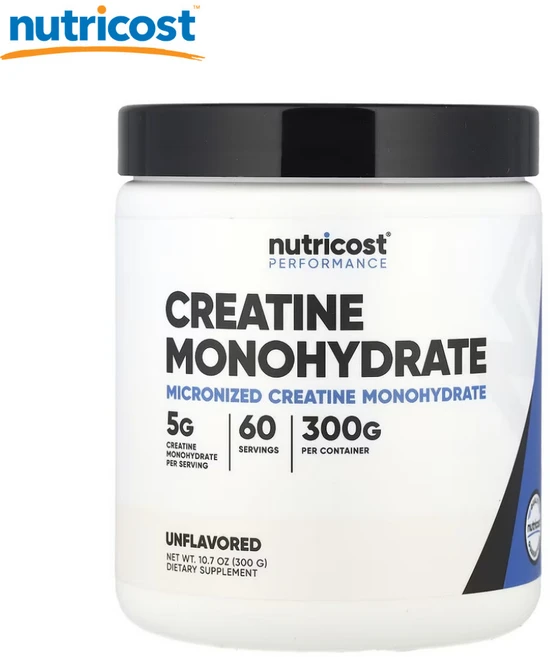 미국 뉴트리코스트 Nutricost Creatine Monohydrate Powder 크레아틴 모노하이드레이트 파우더 무맛, 300g, 1개 - 쿠팡