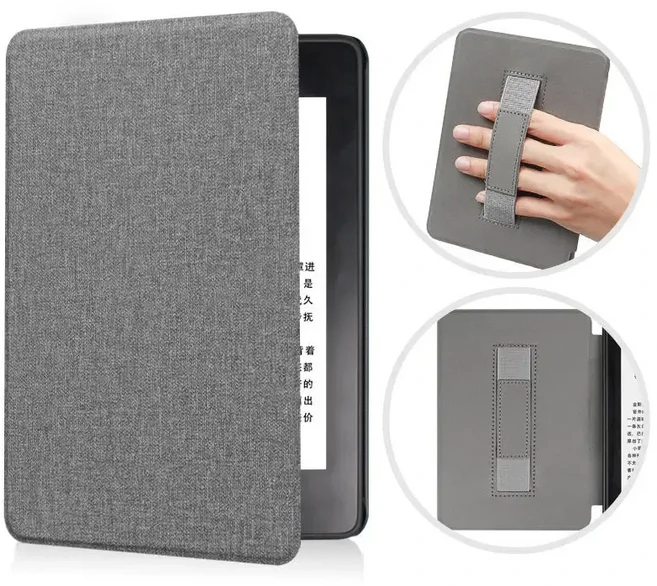 Kindle 11 세대 2024 케이스 핸드 스트랩 포함 6 인치 전자책 C2V2L3 자동 깨우기 수면 커버 PU 가죽 펀다, 01 Kindle 11th Gen 2024, 11 Grey cloth