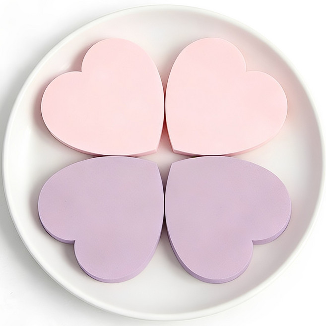 웨젼 하트 모양 노트 강력 점착 메모지 2종, 4개, 100매, 연핑크/연보라