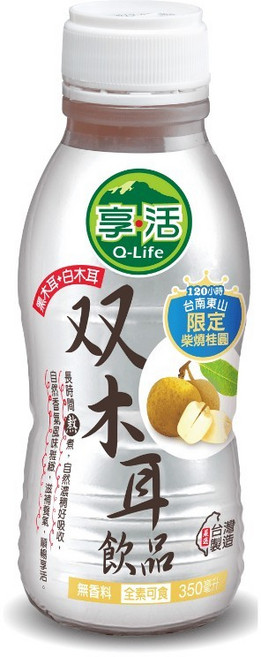 Q-Life 享活 柴燒龍眼雙木耳露 台南東山手工柴燒桂圓, 1個, 24瓶/箱, 350ml
