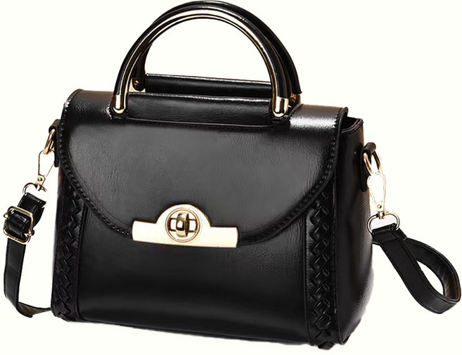 側背包 千鳥格 縐摺包, 黑色