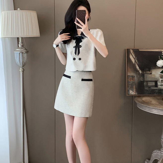 ORZQU 여름 여성 스커트 세트 데일리 패션 하객룩 반팔 스커트 투피스