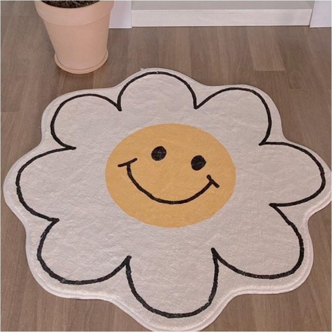미니 스마일 안마의자 원형 단모 러그 식탁 사이잘룩 데이지 먼지없는 사계절 매트 카페트