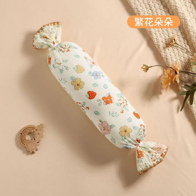 ibooooo 嬰兒安撫枕 寶寶側睡枕, 紗布糖果枕繁花朵朵 52*10cm, 1個, 1個