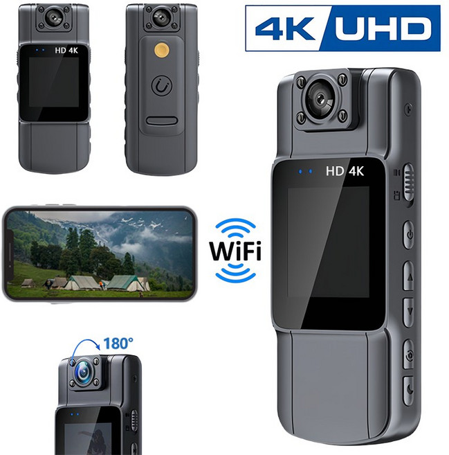 EMITAIM 4K 휴대용 미니 액션캠 WiFi 카메라 바디캠 녹음기 블랙박스 회전렌즈, ZP-12Pro