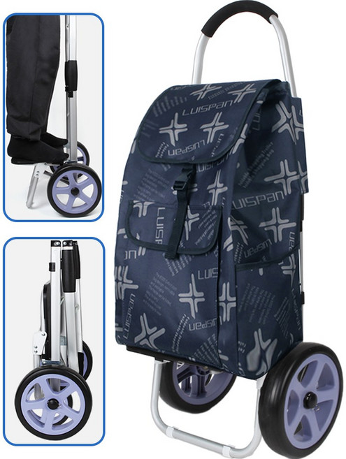 CAMVEREST 대형 바퀴달린 장바구니 캐리어 접이식 쇼핑카트, 1개, 네이비